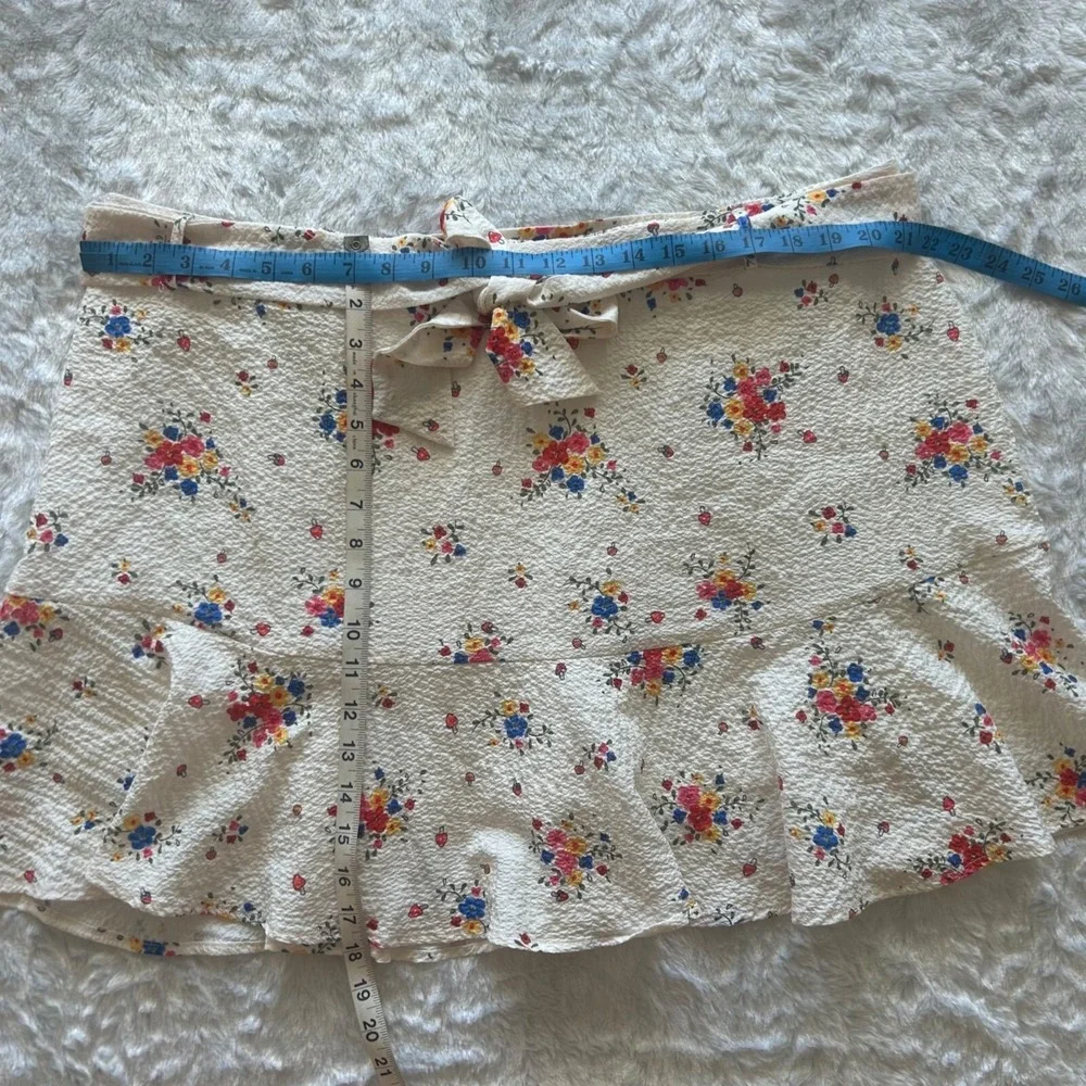 Cider‎ Floral Ruffle Mini Skirt With Tie Waist Plus Size 4X Coquette